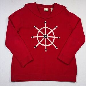 Nautical Sweater Red Sailor Collar Liz Claiborne Villager Large Vintage 90’s Y2K